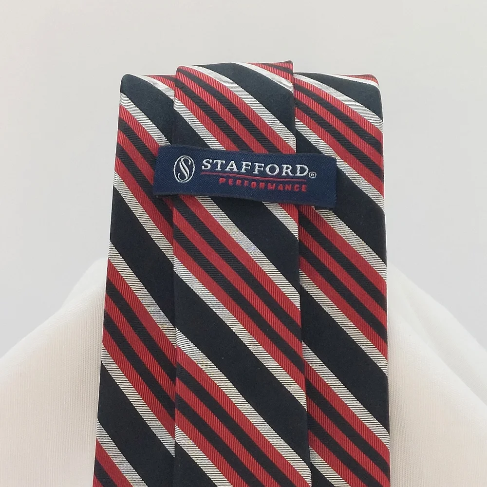 Stafford Performance Men’s Silk Necktie Red‎ & Black Stripe Tie 62x3.5